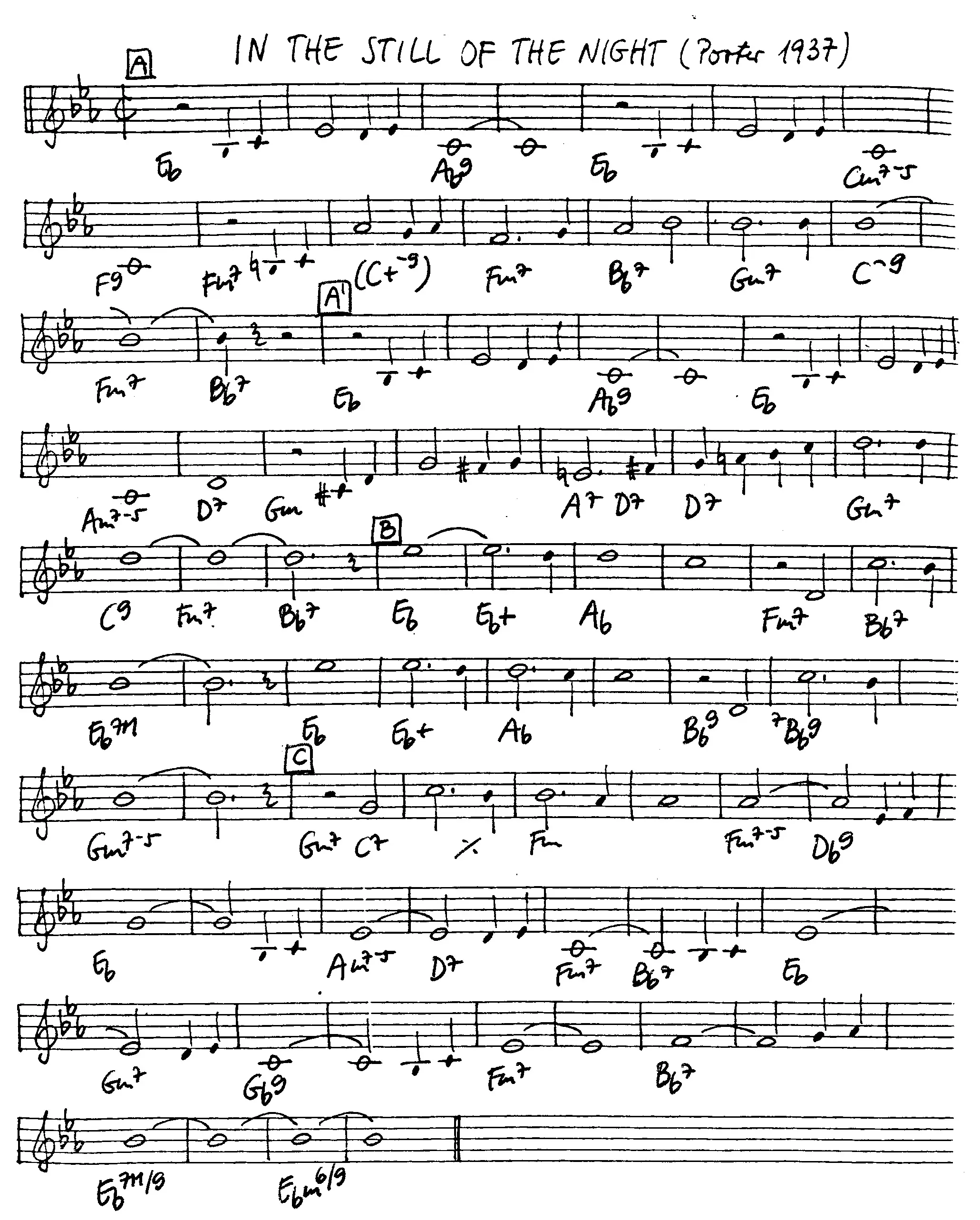 in the still of the night free jazz leadsheet - Courtesy of the Jungle Jazz Band
